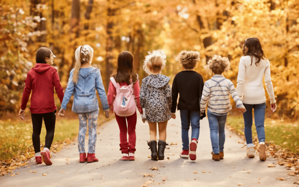 Happy children in stylish clothes